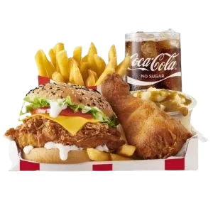 Large Fully Loaded Box Meal With Colonel Burger And No-Sugar