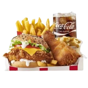 Reg Fully Loaded Box Meal With Colonel Burger And No-Sugar Soda Fountain Drink