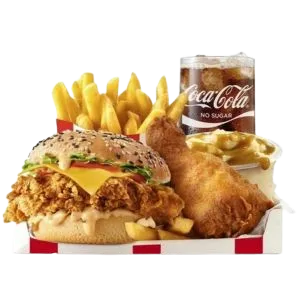 Reg Fully Loaded Box Meal With Zinger Burger And No-Sugar Soda Fou
